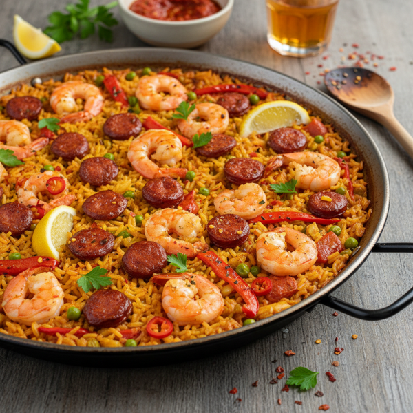 Spicy Shrimp & Chorizo Paella Delight recipe