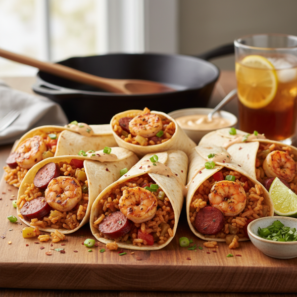 Spicy Shrimp & Sausage Jambalaya Wraps recipe