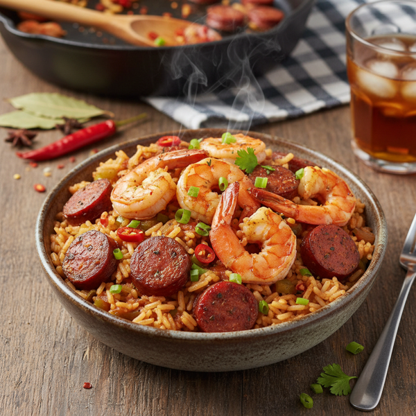 Spicy Shrimp and Andouille Jambalaya recipe