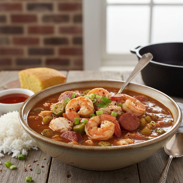 Spicy Shrimp and Crab Gumbo with Andouille Sausage and Okra recipe