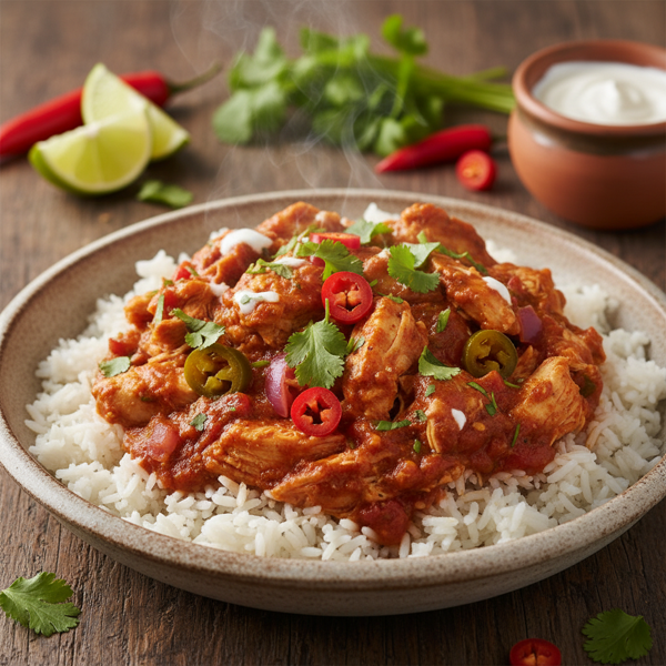 Spicy Slow-Cooked Salsa Chicken Over Rice recipe