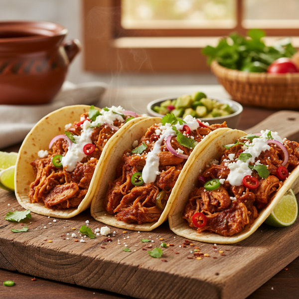 Spicy Slow-Cooked Shredded Chicken Tacos recipe