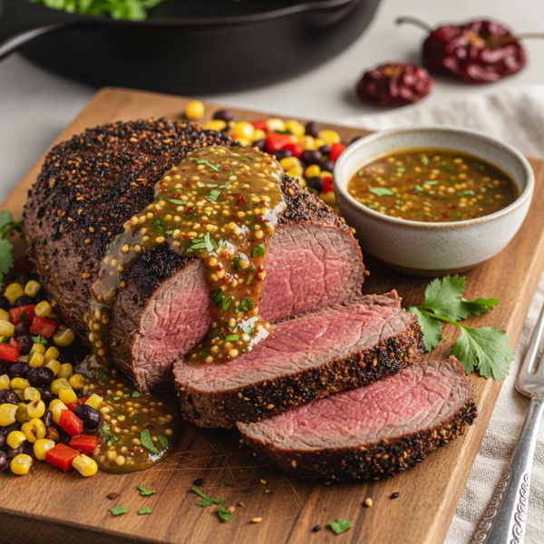 Spicy Southwestern Beef Tenderloin with Zesty Maple Mustard Sauce recipe