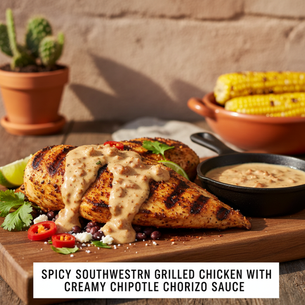 Spicy Southwestern Grilled Chicken with Creamy Chipotle Chorizo Sauce recipe