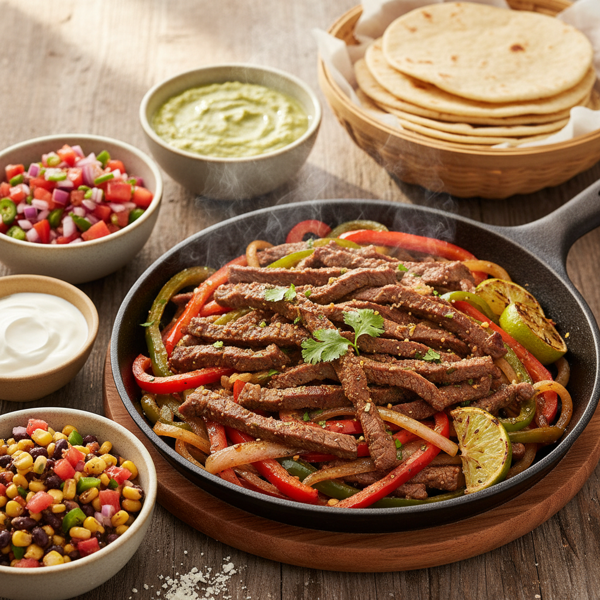 Spicy Southwestern Steak Fajitas with Fresh Salsas recipe