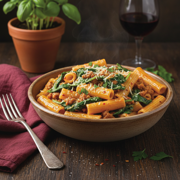Spicy Spinach Rigatoni Delight recipe