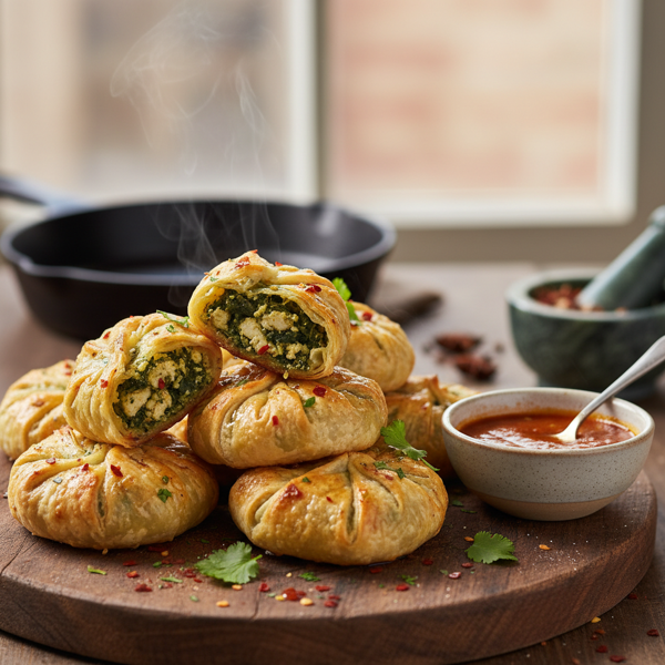 Spicy Spinach and Tofu Filo Dumplings recipe