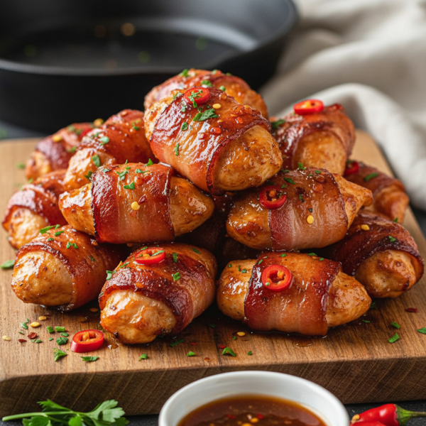 Spicy Sweet Bacon-Wrapped Chicken Bites recipe