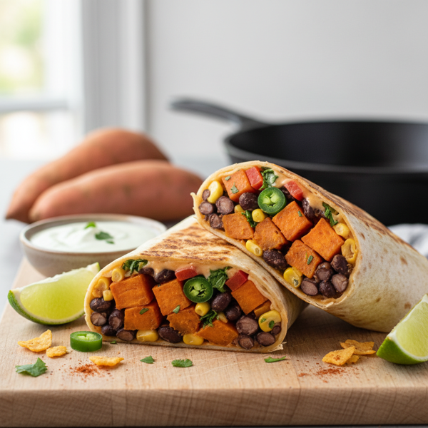 Spicy Sweet Potato and Bean Burritos recipe