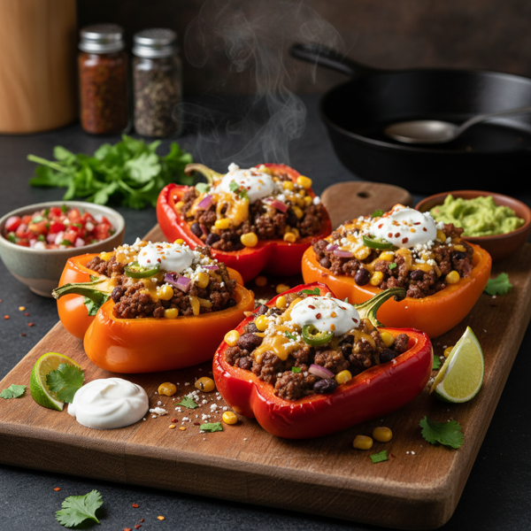 Spicy Taco-Stuffed Bell Peppers recipe