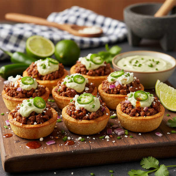 Spicy Taco Bites with Creamy Jalapeño Topping recipe