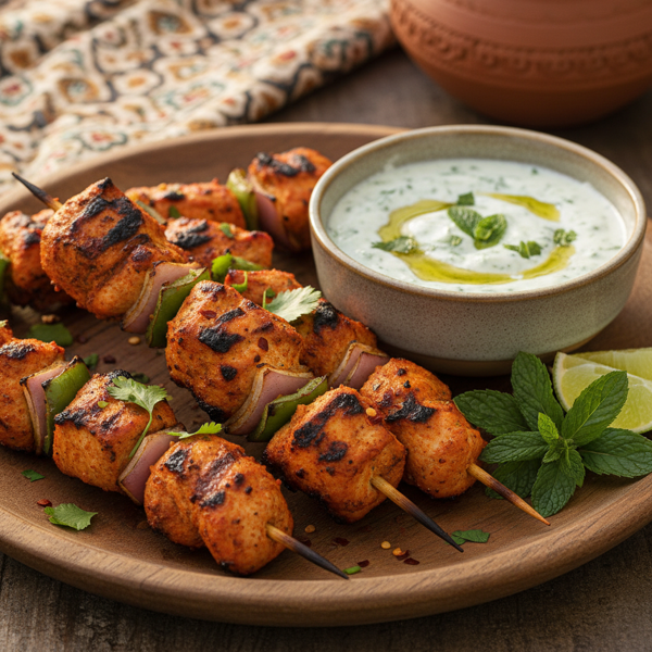 Spicy Tandoori Chicken Skewers with Mint Yogurt Dip recipe