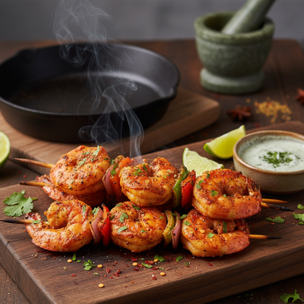 Spicy Tandoori King Prawns Skewers recipe