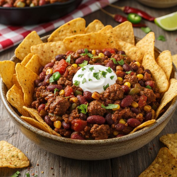 Spicy Tex-Mex Chili with Crunchy Corn Chips recipe