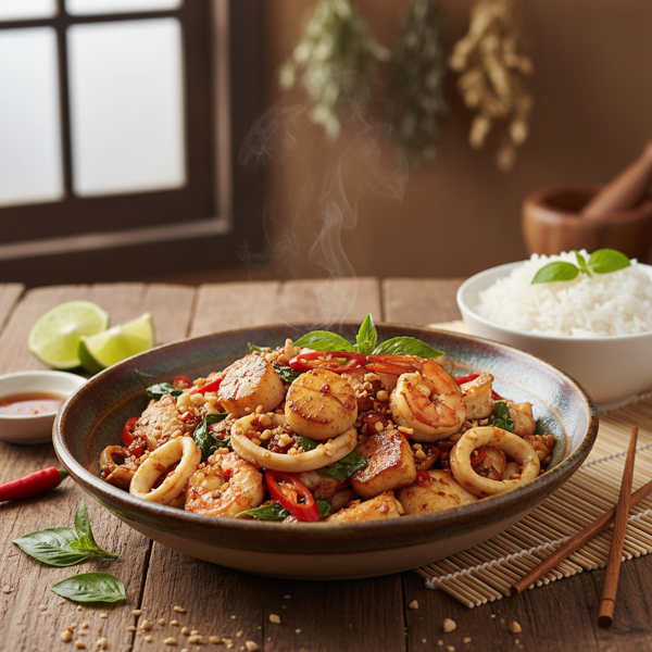 Spicy Thai Basil Seafood Stir Fry recipe