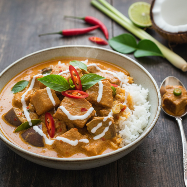 Spicy Thai Coconut Pork Curry with Aubergines recipe
