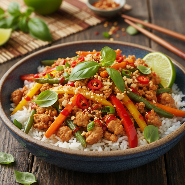 Spicy Thai Pork and Vegetable Rice Bowl recipe
