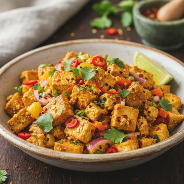 Spicy Tofu Eggless Salad Delight recipe