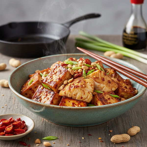 Spicy Tofu and Cod Stir-Fry with Scallions and Peanuts recipe