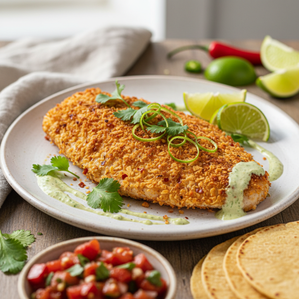 Spicy Tortilla-Crusted Tilapia with Cilantro-Lime Zest recipe