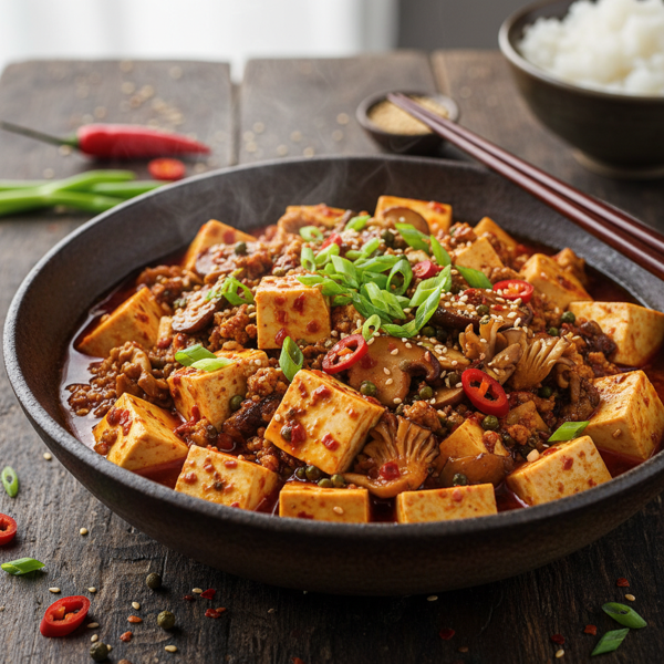 Spicy Vegan Mapo Tofu with Mushrooms recipe