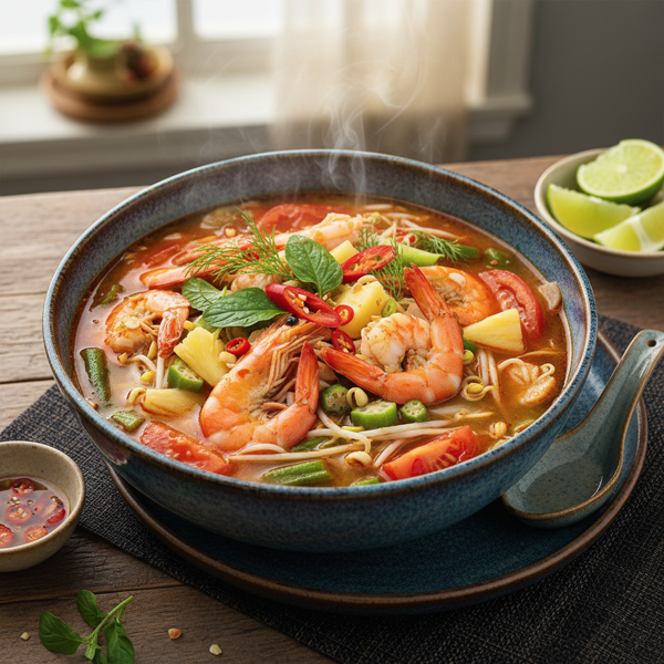 Spicy Vietnamese Hot and Sour Soup with Shrimp recipe