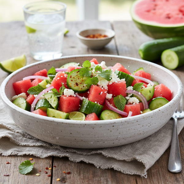 Spicy Watermelon Cucumber Refresh Salad recipe