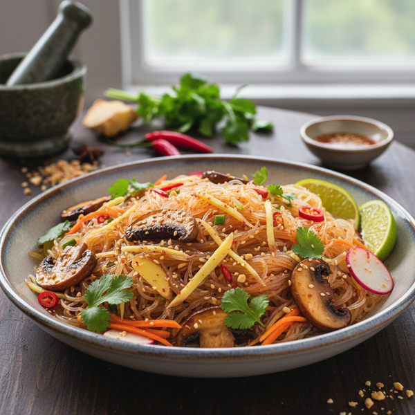 Spicy and Tangy Vermicelli Salad with Mushrooms recipe