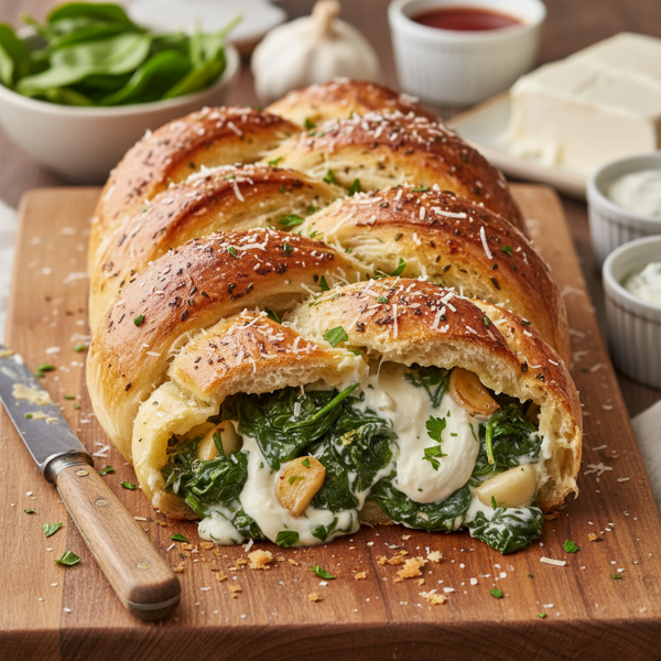 Spinach & Garlic Cream Cheese Bread Delight recipe