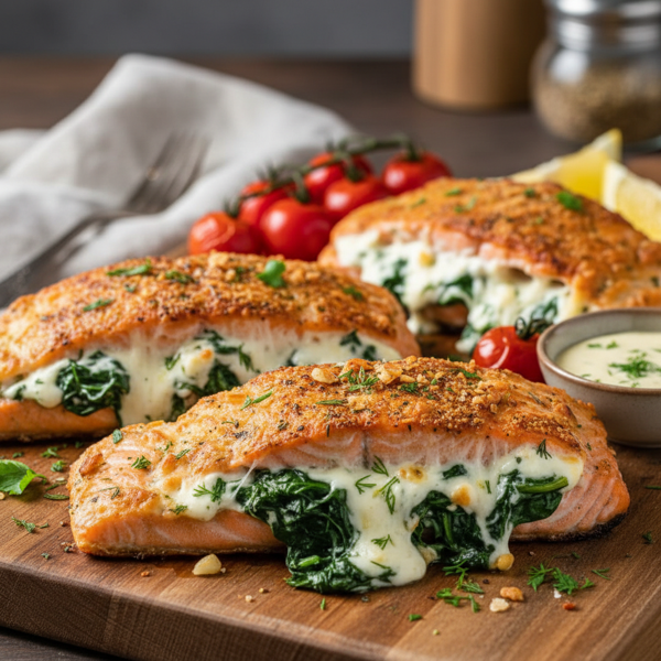 Spinach and Cheese Stuffed Salmon Fillets recipe