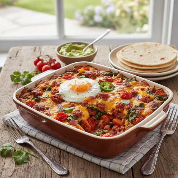Spinach and Chorizo Fiesta Breakfast Bake recipe