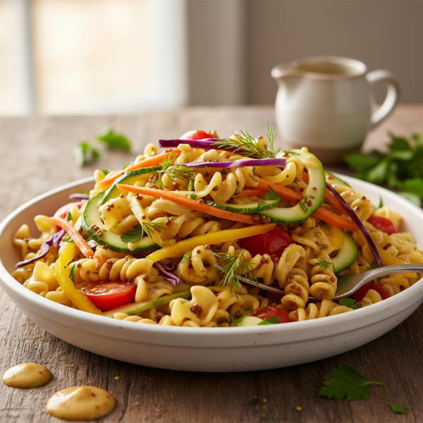 Spiral Veggie Pasta Medley with Creamy Mustard Sauce recipe