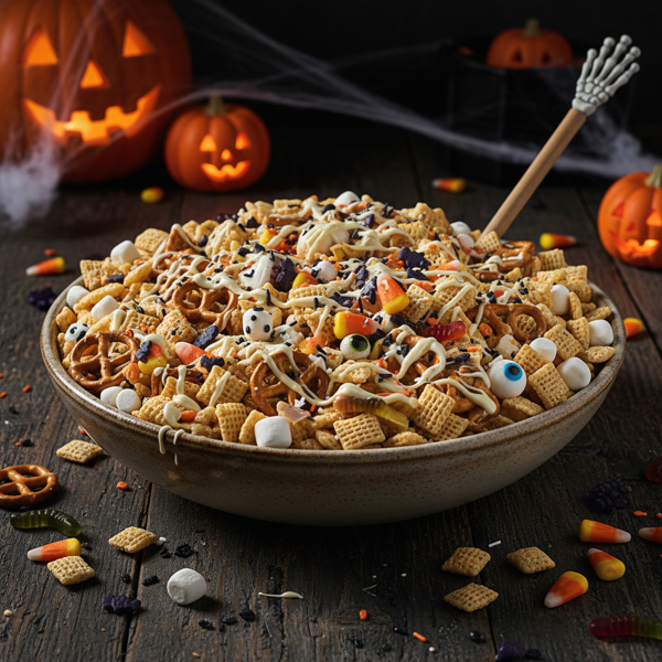 Spooktacular White Chocolate Chex Mix recipe
