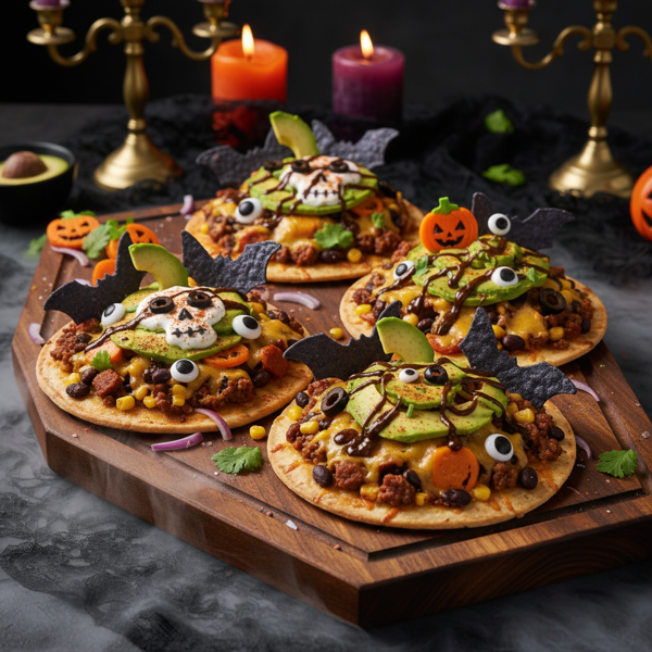 Spooky Taco Nacho Halloween Pizzas recipe