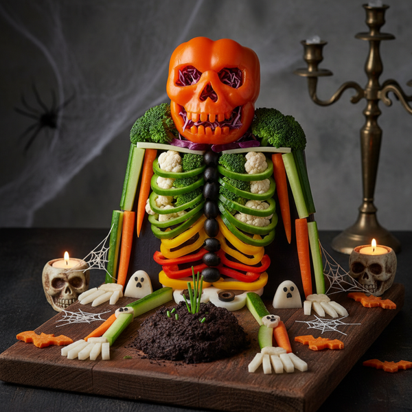 Spooky Veggie Skeleton Platter recipe