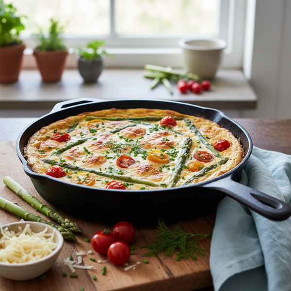 Spring Vegetable Frittata with Asparagus, Tomato, and Creamy Fontina recipe