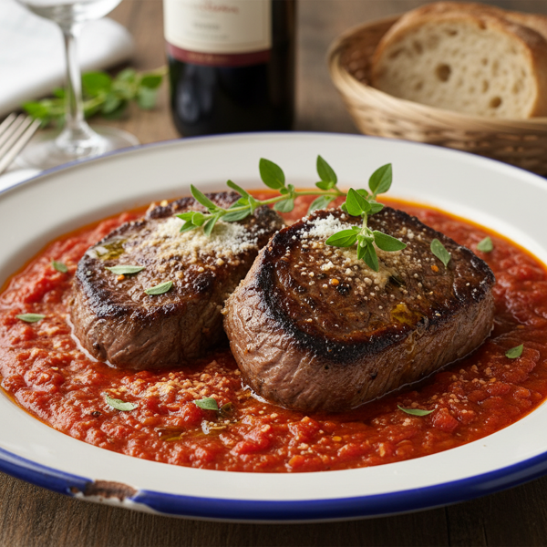 Steak Pizzaiola with Fresh Oregano Tomato Sauce recipe