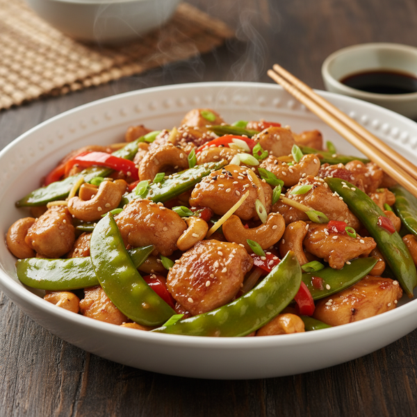 Stir-Fried Chicken with Cashews and Snow Peas recipe