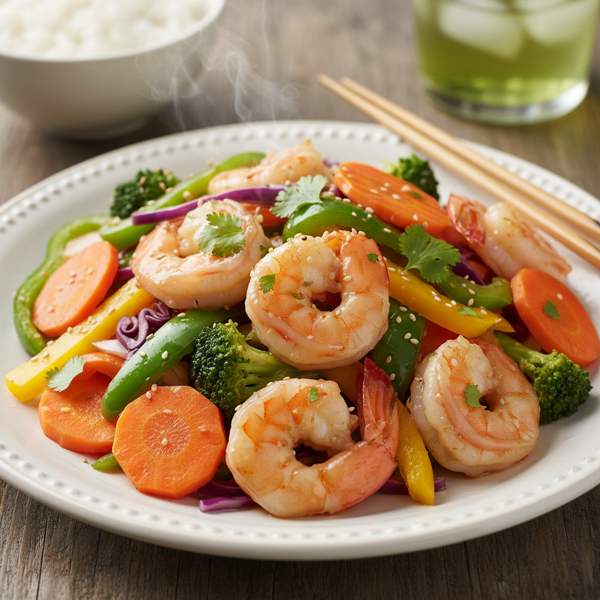 Stir-Fried Green Prawns with Colorful Vegetables recipe