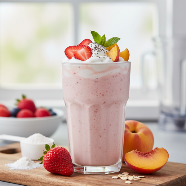 Strawberry Peach Protein Power Smoothie recipe