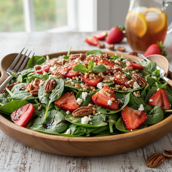 Strawberry Spinach Delight with Pecan Crunch recipe