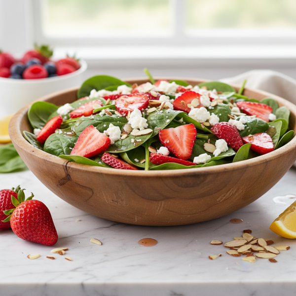 Strawberry Spinach Salad with Feta and Almonds recipe