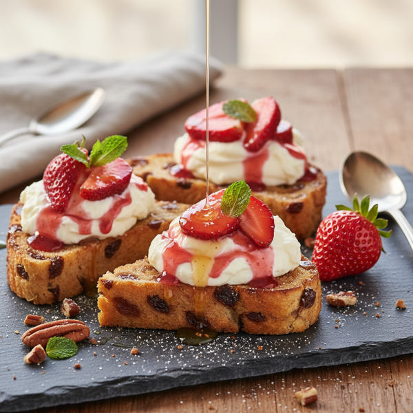 Strawberry & Mascarpone Delight on Cinnamon Raisin Wedges recipe
