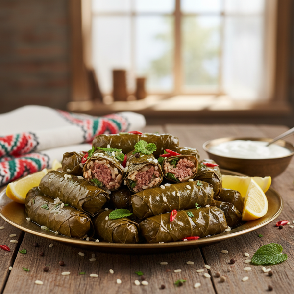 Stuffed Grape Leaves with Savory Meat and Rice recipe