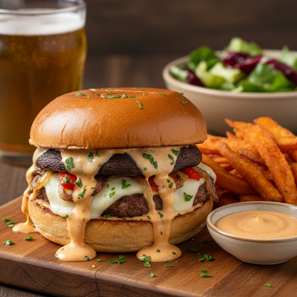 Stuffed Portabella 'Shroom Burger with Shack Sauce recipe