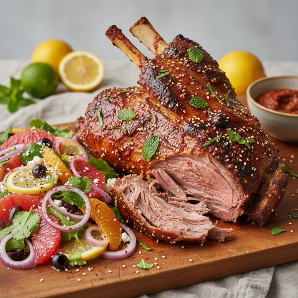 Succulent Harissa-Infused Lamb Shoulder with Zesty Citrus Salad recipe