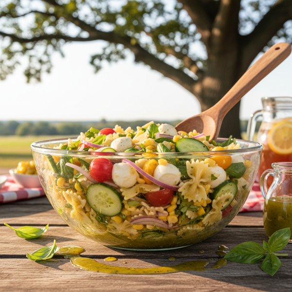Summer Delight Pasta Salad with Sweet Basil Vinaigrette recipe