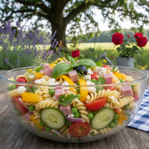 Summer Garden Pasta Salad with Ham recipe
