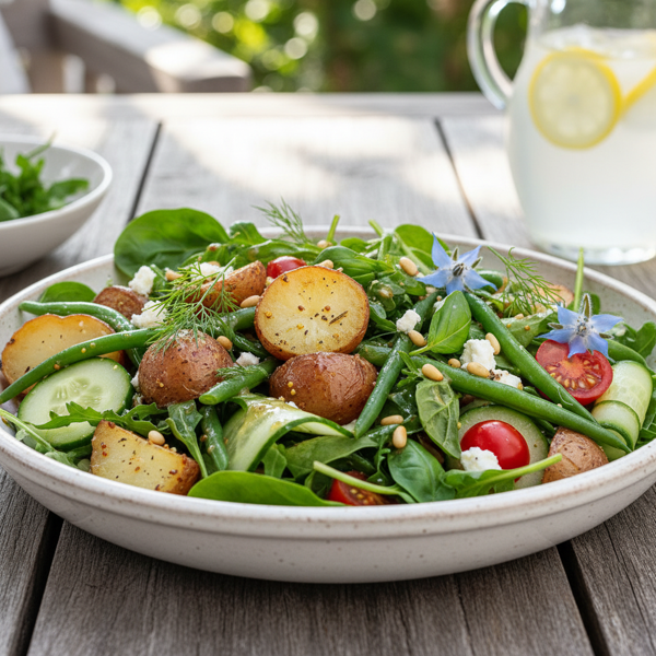 Summer Harvest Salad with French Beans, Red Potatoes, and Cucumbers recipe