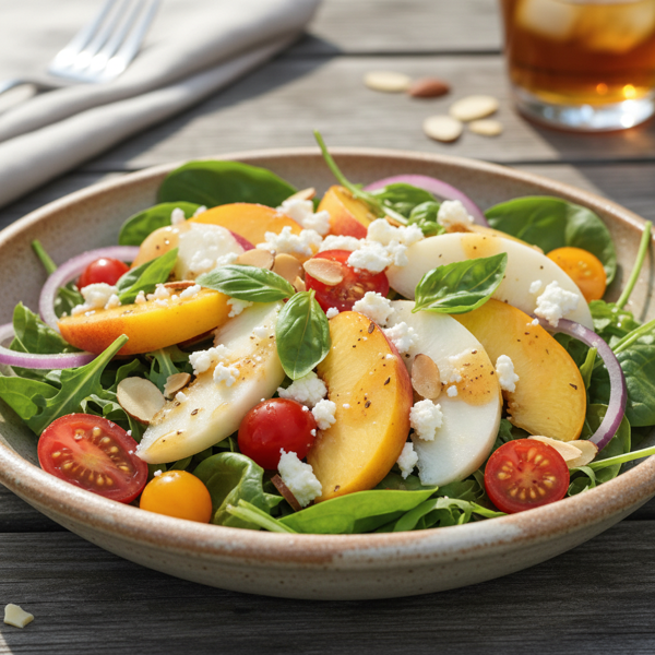 Summer Harvest Salad with Peaches, Basil, and Goat Cheese recipe